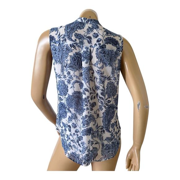 TOMMY HILFIGER Womens Size Small Sleeveless Ruffled Floral Print Keyhole Shirt - Picture 4 of 7